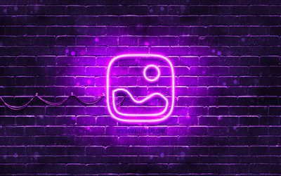 bild neon symbol, 4k, violetter hintergrund, neon symbole, bild, kreativ, bild zeichen, medien zeichen, bild symbol, medien symbole