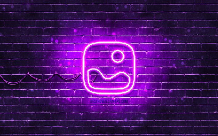 Image neon icon, 4k, violet background, neon symbols, Image, creative, neon icons, Image sign, media signs, Image icon, media icons