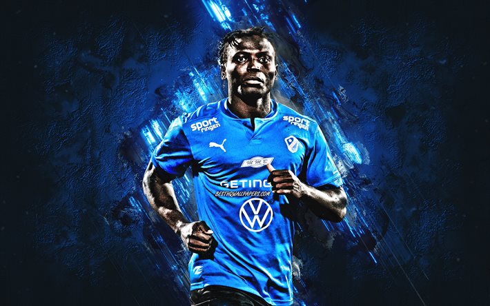 Alhassan Kamara, Halmstads BK, sierra leone footballer, portrait, blue stone background, soccer, Halmstads