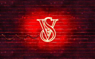 Victorias Secret punainen logo, 4k, punainen tiilisein&#228;, Victorias Secret -logo, muotimerkit, Victorias Secret neonlogo, Victorias Secret