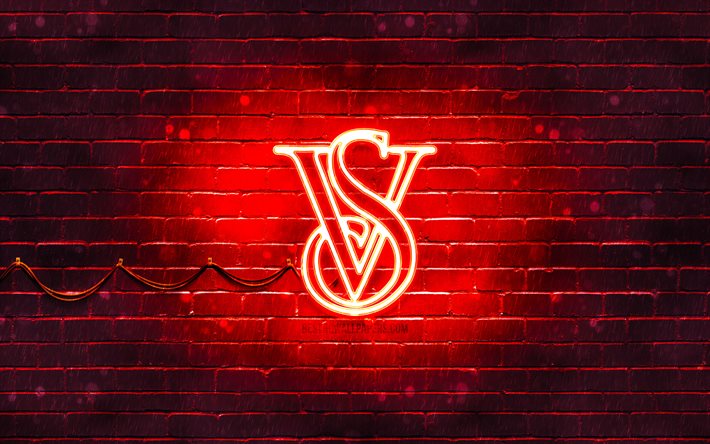 Victorias Secret punainen logo, 4k, punainen tiilisein&#228;, Victorias Secret -logo, muotimerkit, Victorias Secret neonlogo, Victorias Secret