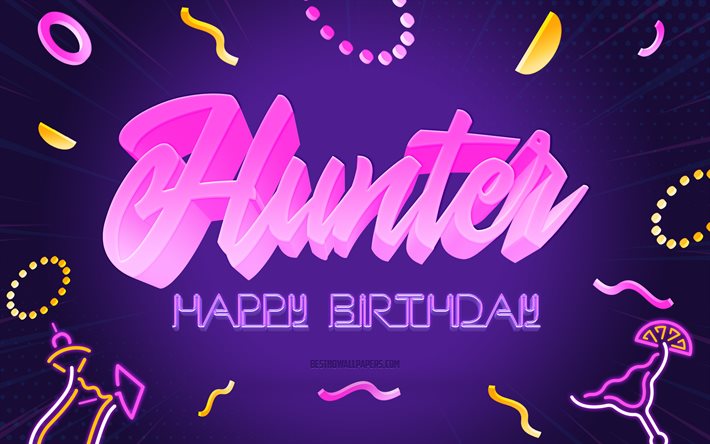 ダウンロード画像 お誕生日おめでとうハンター 4k 紫のパーティーの背景 ハンター クリエイティブアート ハンターお誕生日おめでとう ハシバミの名前 ハンターの誕生日 誕生日パーティーの背景 フリー のピクチャを無料デスクトップの壁紙