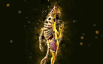 Peely Bone, 4k, yellow neon lights, Fortnite Battle Royale, Fortnite characters, Peely Bone Skin, Fortnite, Peely Bone Fortnite