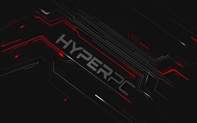 HyperPC3Dロゴ, 黒の背景, HyperPCロゴ, 黒と赤のHyperPCの背景, HyperPC