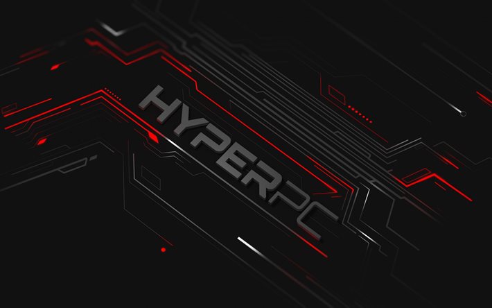 HyperPC3Dロゴ, 黒の背景, HyperPCロゴ, 黒と赤のHyperPCの背景, HyperPC