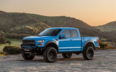 Hennessey VelociRaptor, tout-terrain, voitures 2020, tuning, pick-up bleu, Ford Raptor 2020, voitures am&#233;ricaines, Ford