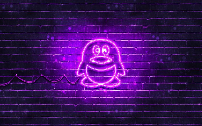 Logotipo QQ violeta, 4k, parede de tijolos violeta, logotipo QQ, redes sociais, logotipo QQ neon, QQ