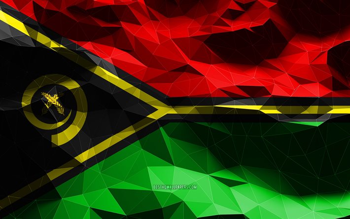 4k, drapeau de Vanuatu, art low poly, pays oc&#233;aniens, symboles nationaux, drapeaux 3D, Vanuatu, Oc&#233;anie, drapeau 3D de Vanuatu