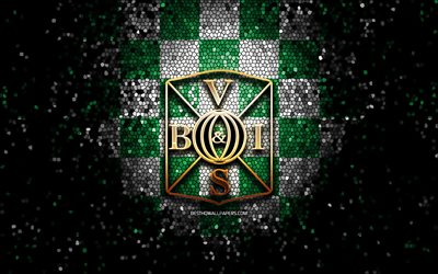 Varbergs BoIS FC, glitter logo, Allsvenskan, green white checkered background, soccer, swedish football club, Varbergs BoIS logo, mosaic art, football, Varbergs FC