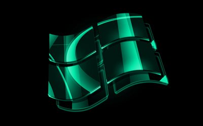 Windows turquoise logo, 4k, OS, creative, black background, Windows, Windows 3D logo