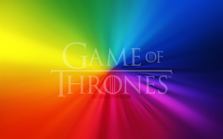Game Of Thrones-logotypen, 4k, vortex, regnb&#229;gsbakgrunder, kreativ, konstverk, TV-serier, Game of Thrones