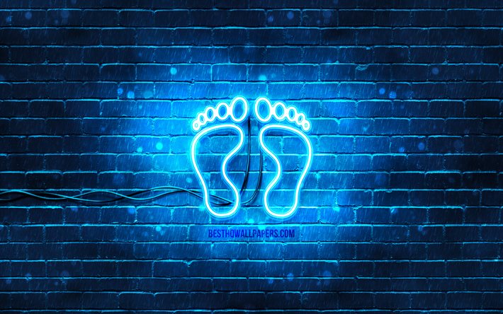 Footprints neon icon, 4k, blue background, neon symbols, Footprints, neon icons, Footprints sign, people signs, Footprints icon, people icons