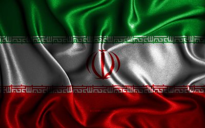 Iranian flag, 4k, silk wavy flags, Asian countries, national symbols, Flag of Iran, fabric flags, Iran flag, 3D art, Iran, Asia, Iran 3D flag