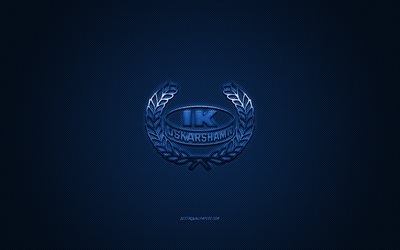 IK Oskarshamn, Swedish hockey club, SHL, blue logo, blue carbon fiber background, ice hockey, Oskarshamn, Sweden, IK Oskarshamn logo, Swedish Hockey League