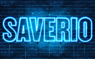 Saverio, 4k, fonds d’&#233;cran avec noms, nom Saverio, n&#233;ons bleus, Saverio Birthday, Joyeux anniversaire Saverio, noms masculins italiens populaires, image avec nom Saverio