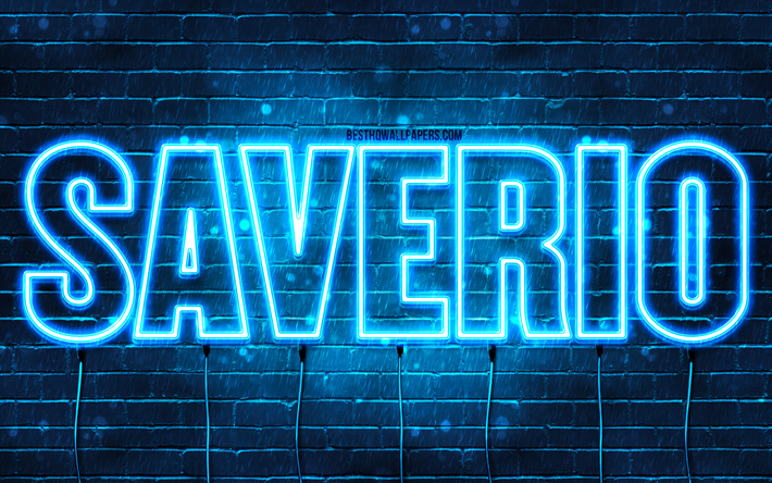 Saverio, 4k, bakgrundsbilder med namn, Saverio namn, bl&#229; neonljus, Saverio Birthday, Happy Birthday Saverio, popul&#228;ra italienska manliga namn, bild med Saverio namn