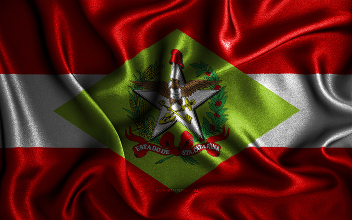 Santa Catarinan lippu, 4k, silkki aaltoilevat liput, Brasilian osavaltiot, Santa Catarinan p&#228;iv&#228;, kangasliput, 3D-taide, Santa Catarina, Etel&#228;-Amerikka, Santa Catarina 3D -lippu, Brasilia