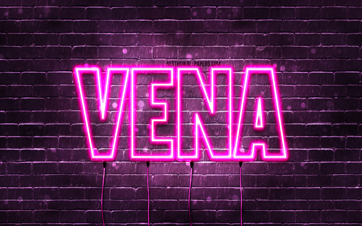 Vena, 4k, wallpapers with names, female names, Vena name, purple neon lights, Vena Birthday, Happy Birthday Vena, popular italian female names, picture with Vena name