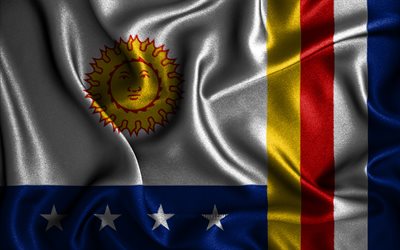 Vargasin lippu, 4k, silkki aaltoilevat liput, Venezuelan osavaltiot, Vargasin p&#228;iv&#228;, kangasliput, 3D-taide, Vargas, Etel&#228;-Amerikka, Vargasin 3D lippu, Venezuela