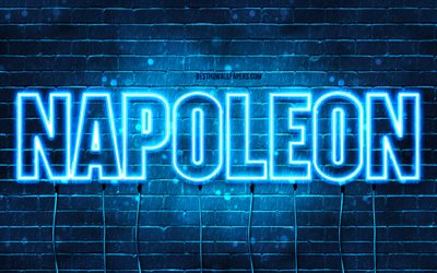 Napol&#233;on, 4k, des fonds d&#39;&#233;cran avec des noms, le nom de Napol&#233;on, des n&#233;ons bleus, Napol&#233;on Anniversaire, Joyeux Anniversaire Napol&#233;on, des noms masculins italiens populaires, une photo avec le nom de Napol&#233;on