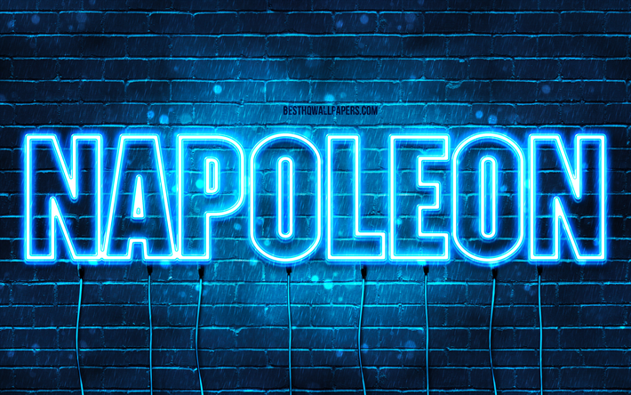 Napole&#227;o, 4k, pap&#233;is de parede com nomes, Nome de Napole&#227;o, luzes de neon azuis, Napole&#227;o Anivers&#225;rio, Feliz Anivers&#225;rio Napole&#227;o, nomes masculinos italianos populares, imagem com nome de Napole&#227;o