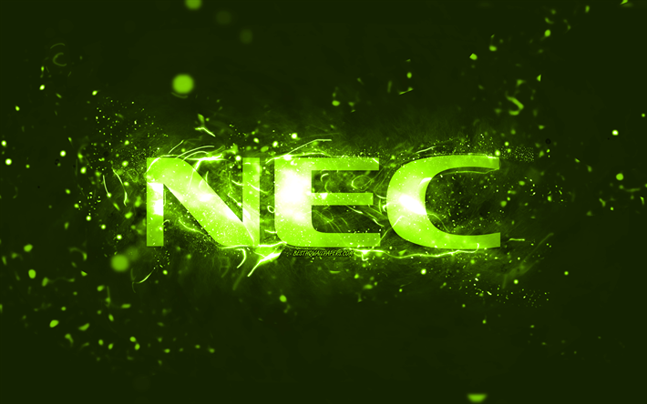 NEC citron vert logo, 4k, citron vert n&#233;on, cr&#233;atif, citron vert abstrait, logo NEC, marques, NEC