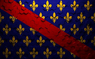 Bandeira de Bourbonnais, arte em favo de mel, Bourbonnais hex&#225;gonos bandeira, Bourbonnais, 3d hex&#225;gonos arte, Bourbonnais bandeira