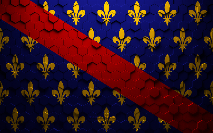 Bourbonnais flagga, honeycomb konst, Bourbonnais hexagon flagga, Bourbonnais, 3d hexagon konst