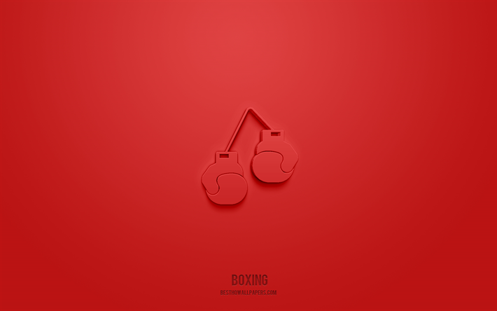 Boxing 3d icon, red background, 3d symbols, Boxing, sport icons, 3d icons, Boxing sign, sport 3d icons