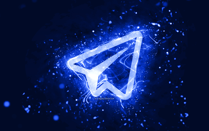 Telegram logo bleu fonc&#233;, 4k, n&#233;ons bleu fonc&#233;, cr&#233;atif, abstrait bleu fonc&#233;, logo Telegram, r&#233;seau social, Telegram