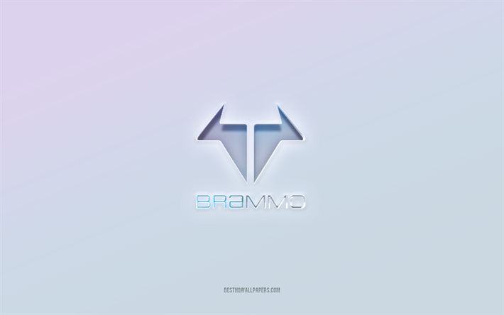 Brammo-logo, leikattu 3d-teksti, valkoinen tausta, Brammo 3d-logo, Brammo-tunnus, Brammo, kohokuvioitu logo, Brammo 3d-tunnus