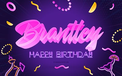 Joyeux Anniversaire Brantley, 4k, Purple Party Background, Brantley, art cr&#233;atif, Brantley nom, Brantley Anniversaire, F&#234;te D&#39;Anniversaire Fond