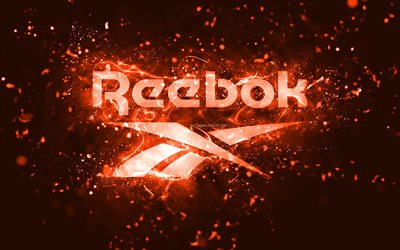 Reebok oranssi logo, 4k, oranssit neon valot, luova, oranssi abstrakti tausta, Reebok logo, tuotemerkit, Reebok