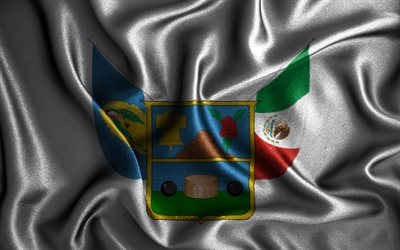Hidalgo drapeau, 4k, soie ondul&#233;e drapeaux, &#233;tats mexicains, Jour d&#39;Hidalgo, drapeaux en tissu, Drapeau d&#39;Hidalgo, art 3D, Hidalgo, Am&#233;rique du Nord, &#201;tats du Mexique, Hidalgo 3D drapeau, Mexique