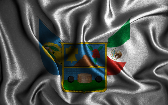 Hidalgon lippu, 4k, silkki aaltoilevat liput, Meksikon osavaltiot, Hidalgon p&#228;iv&#228;, kangasliput, 3D-taide, Hidalgo, Pohjois-Amerikka, Hidalgo 3D lippu, Meksiko