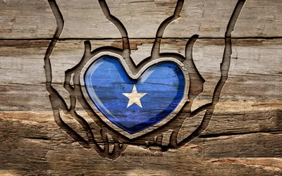 Somali&#39;yi seviyorum, 4K, ahşap oyma eller, Somali G&#252;n&#252;, Somali bayrağı, Somali Bayrağı, Kendine iyi bak Somali, yaratıcı, elimde Somali bayrağı, ahşap oymacılığı, afrika &#252;lkeleri, Somali