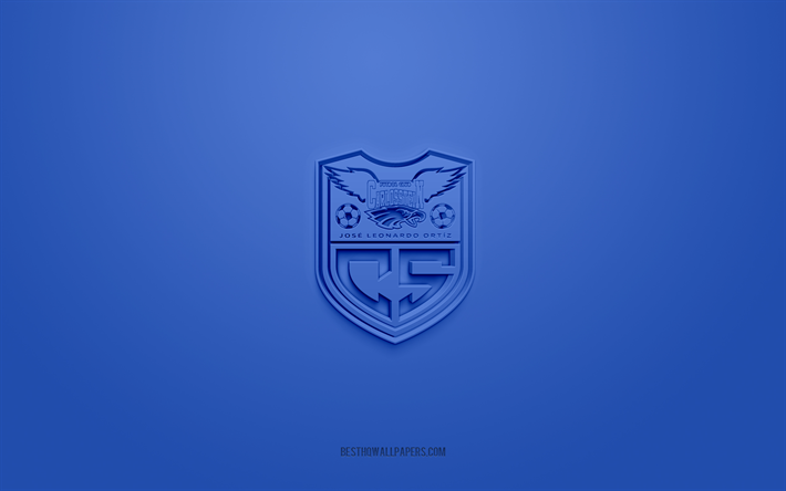 FC Carlos Stein, creative 3D logo, blue background, Peruvian Primera Division, 3d emblem, Peruvian football club, Lambayeque, Peru, 3d art, Liga 1, football, FC Carlos Stein 3d logo