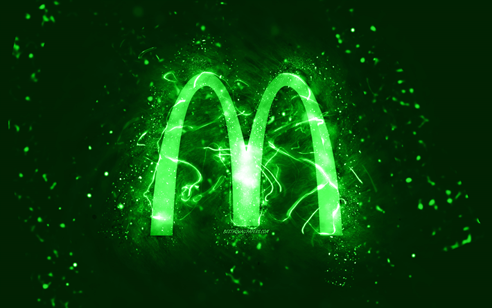 McDonalds verde logotipo, 4k, verde luzes de neon, criativo, verde resumo de plano de fundo, McDonalds logo, marcas, McDonalds