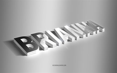 بريانا, فن 3d الفضة, خلفية رمادية, خلفيات بأسماء, اسم بريانا, بطاقة معايدة بريانا, فن ثلاثي الأبعاد, صورة باسم بريانا