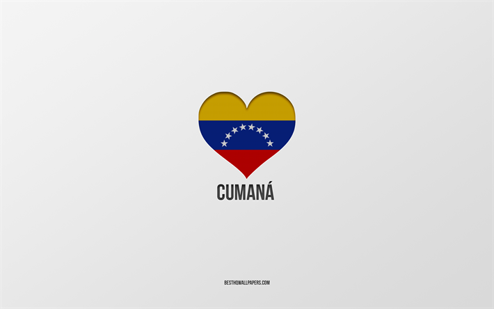 ich liebe cumana, kolumbianische st&#228;dte, tag von cumana, grauer hintergrund, cumana, kolumbien, herz der kolumbianischen flagge, lieblingsst&#228;dte, liebe cumana