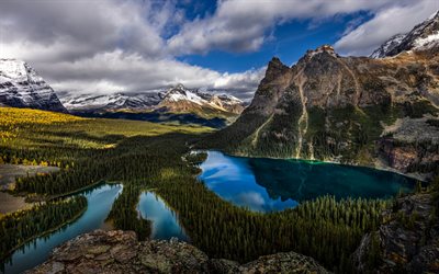 Parco Nazionale di Yoho, inverno, montagne rocciose, lago di montagna, neve, Columbia-Shuswap, British Columbia, Canada