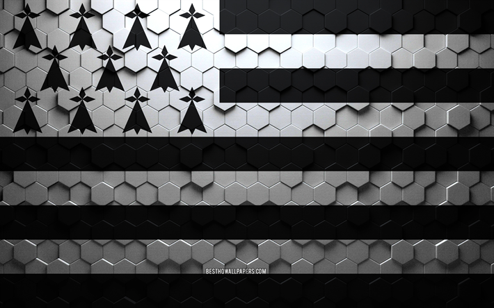 Flag of Brittany, honeycomb art, Brittany hexagons flag, Brittany, 3d hexagons art, Brittany flag