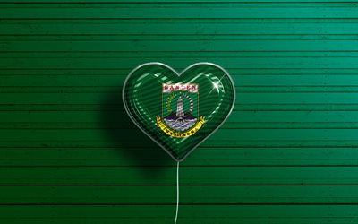 バンテン大好き, 4k, リアルな風船, 緑の木製の背景, バンテンの日, インドネシアの州, バンテンの旗, インドネシア, 旗が付いている気球, バンテン旗, バンテン州