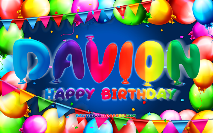 Grattis p&#229; f&#246;delsedagen Davion, 4k, f&#228;rgglad ballongram, Davion namn, bl&#229; bakgrund, Davion Grattis p&#229; f&#246;delsedagen, Davion Birthday, popul&#228;ra amerikanska mansnamn, F&#246;delsedagskoncept, Davion