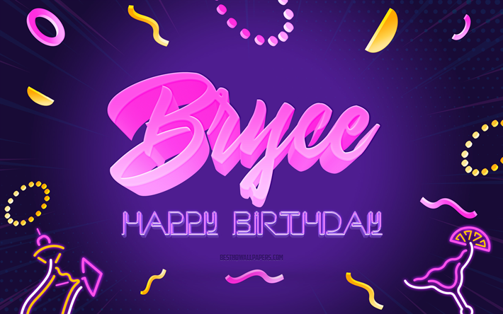 Happy Birthday Bryce, 4k, Purple Party Background, Bryce, creative art, Happy Bryce birthday, Bryce name, Bryce Birthday, Birthday Party Background