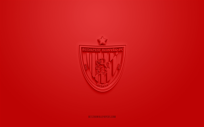 بودابست هونفيد إف سي, شعار 3D الإبداعية, خلفية حمراء, ملحوظة I, 3d شعار, نادي كرة القدم المجري, المجر&#10;, فن ثلاثي الأبعاد, كرة القدم, بودابست Honved FC شعار 3D