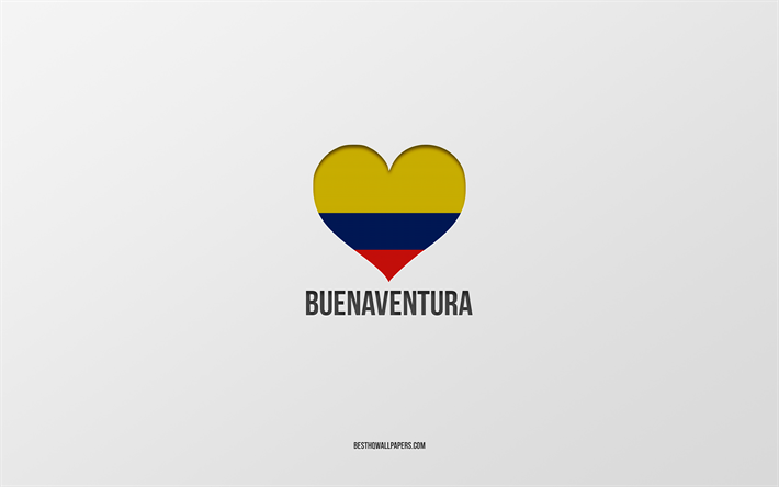 Amo Buenaventura, citt&#224; colombiane, Giornata di Buenaventura, sfondo grigio, Buenaventura, Colombia, cuore della bandiera colombiana, citt&#224; preferite