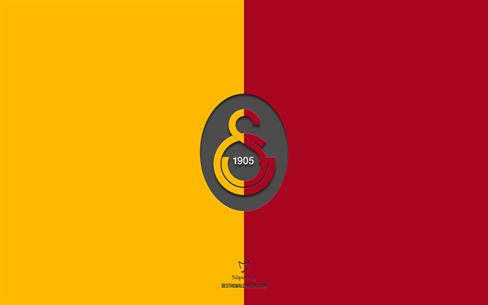 Galatasaray, orange vinr&#246;d bakgrund, turkiskt fotbollslag, Galatasaray emblem, Super Lig, Turkiet, fotboll, Galatasaray logotyp
