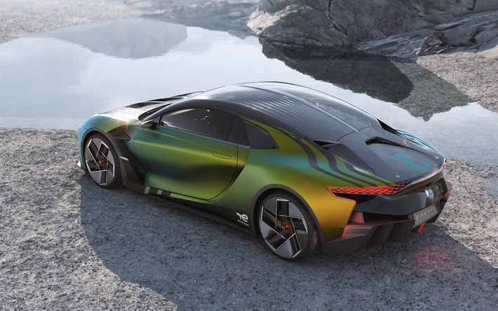 2022, DS E-Tense Performance Concept, 4k, vista trasera, exterior, verde nuevo E-Tense, los autos franceses, DS