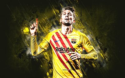 Luuk de Jong, FC Barcelona, Hollandalı futbolcu, portre, sarı taş, arka plan, UEFA, futbol, Luuk de Jong Barcelona, grunge sanat